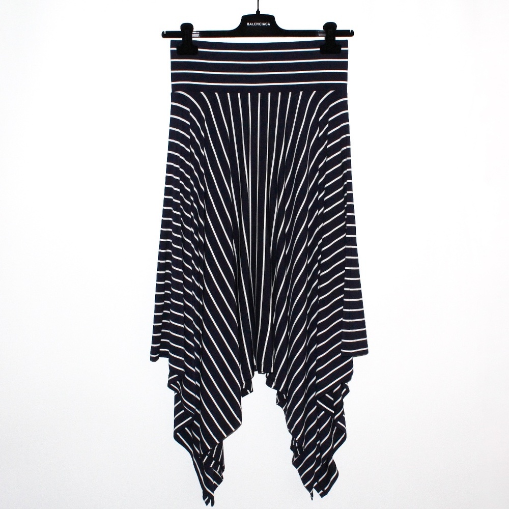 Cabi Striped Navy and White Handkerchief "Twirl" Midi Skirt
